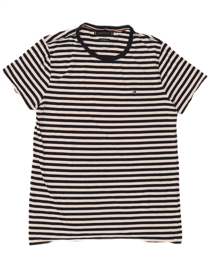 TOMMY HILFIGER Herre Ekstra Slim T-Shirt Top Stor Marineblå Stribet Bomuld