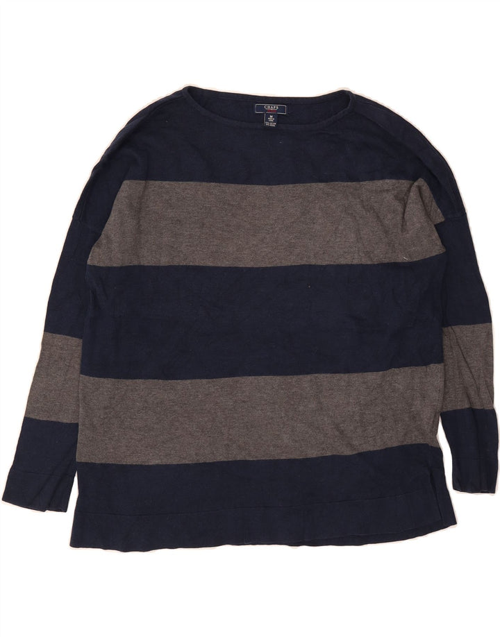 CHAPS Womens Boat Neck Jumper Sweater UK 14 Medium Navy Blue Striped Vintage Chaps and Second-Hand Chaps from Messina Hembry 