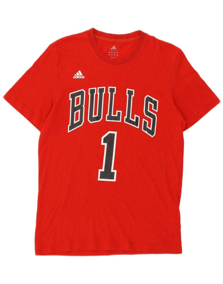 Adidas Herre Bulls Grafisk T-Shirt Top Medium Rød Polyester