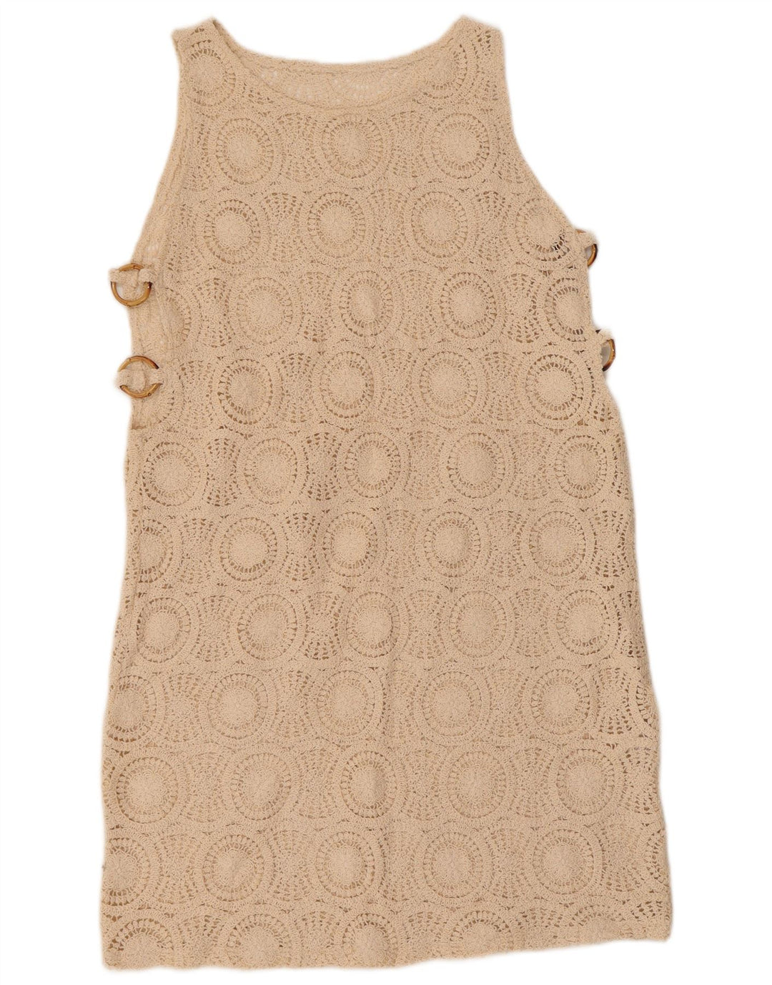 VINTAGE hæklet ærmeløs skiftkjole til kvinder UK 10 Lille beige bomuld