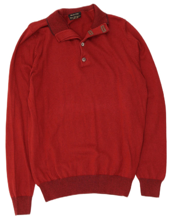 Massimo Dutti Herre Button Neck Jumper Sweater Medium Maroon Bomuld