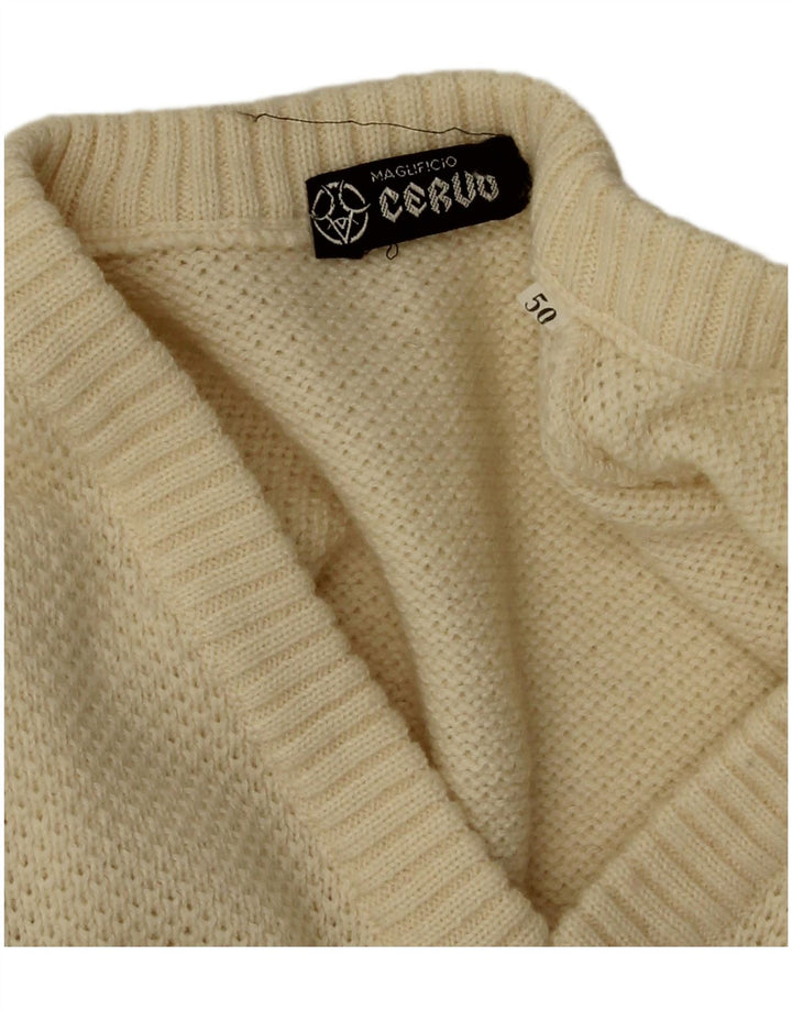 Vintage Herre V-hals sweater IT 50 Medium Off White