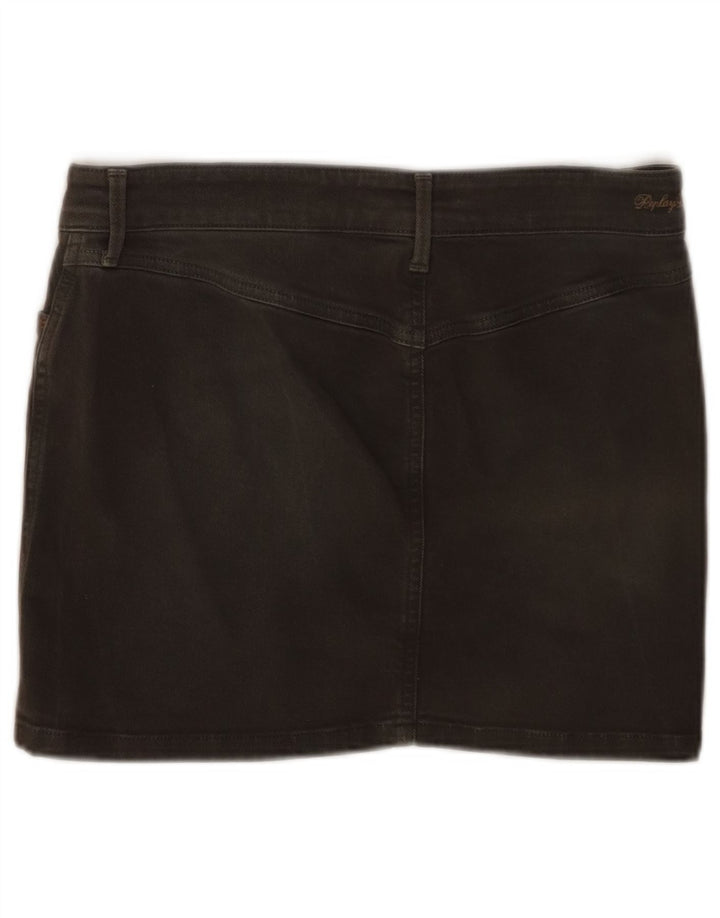 Replay Dame Mini Denim Nederdel W27 Lille Khaki Bomuld