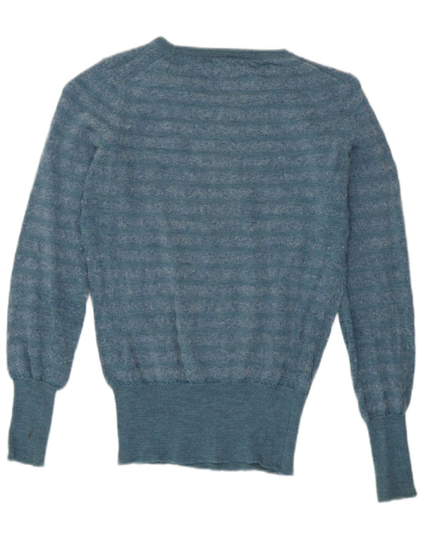 Jaeger Dame Boat Neck Jumper Sweater UK 10 Lille blå stribet uld