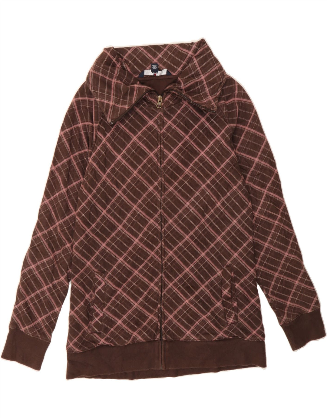 TOMMY HILFIGER Womens Tracksuit Top Jacket UK 14 Large Brown Check Cotton Vintage Tommy Hilfiger and Second-Hand Tommy Hilfiger from Messina Hembry 