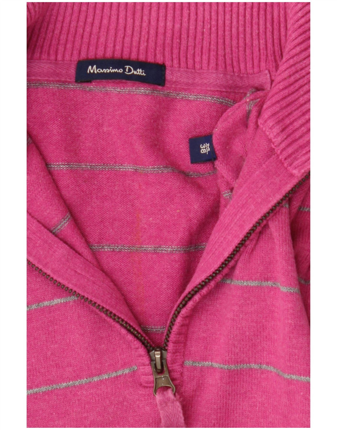 Massimo Dutti Dame Zip Neck Jumper Sweater EU 38 Medium Pink Stribet
