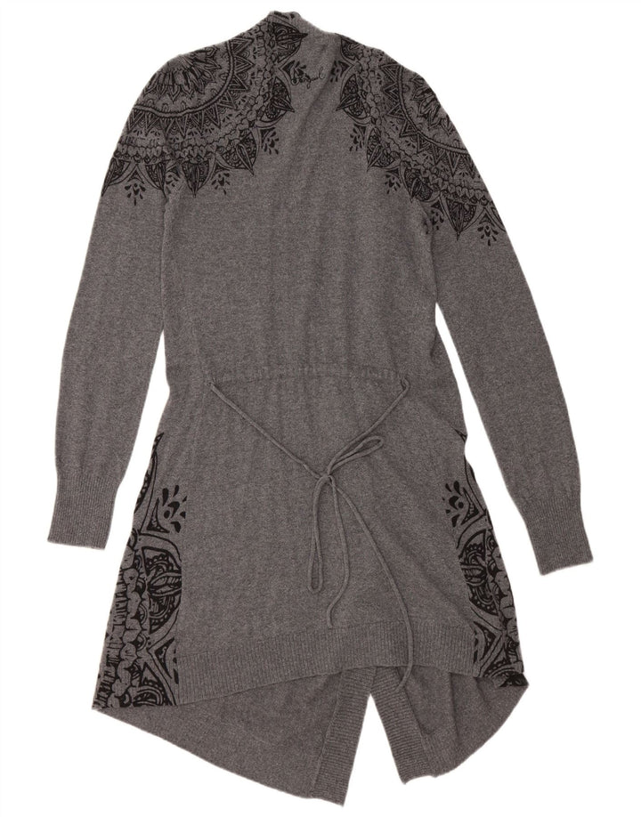 DESIGUAL Dame Longline Åben Cardigan Sweater UK 12 Medium Grey Floral