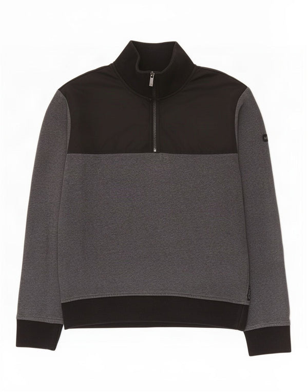 Armani Jeans Herre Zip Neck Sweatshirt Jumper Medium Grå Colourblock