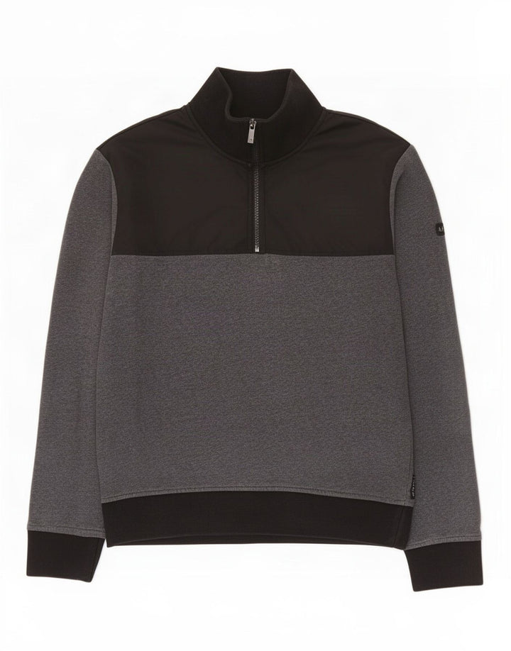 Armani Jeans Herre Zip Neck Sweatshirt Jumper Medium Grå Colourblock