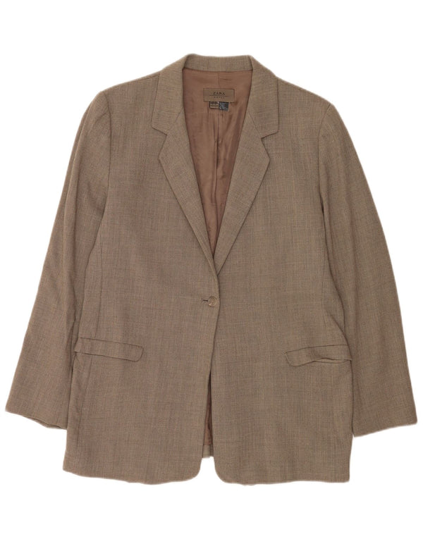 Zara Dame 1-knaps blazerjakke EU 44 XL Brun Uld