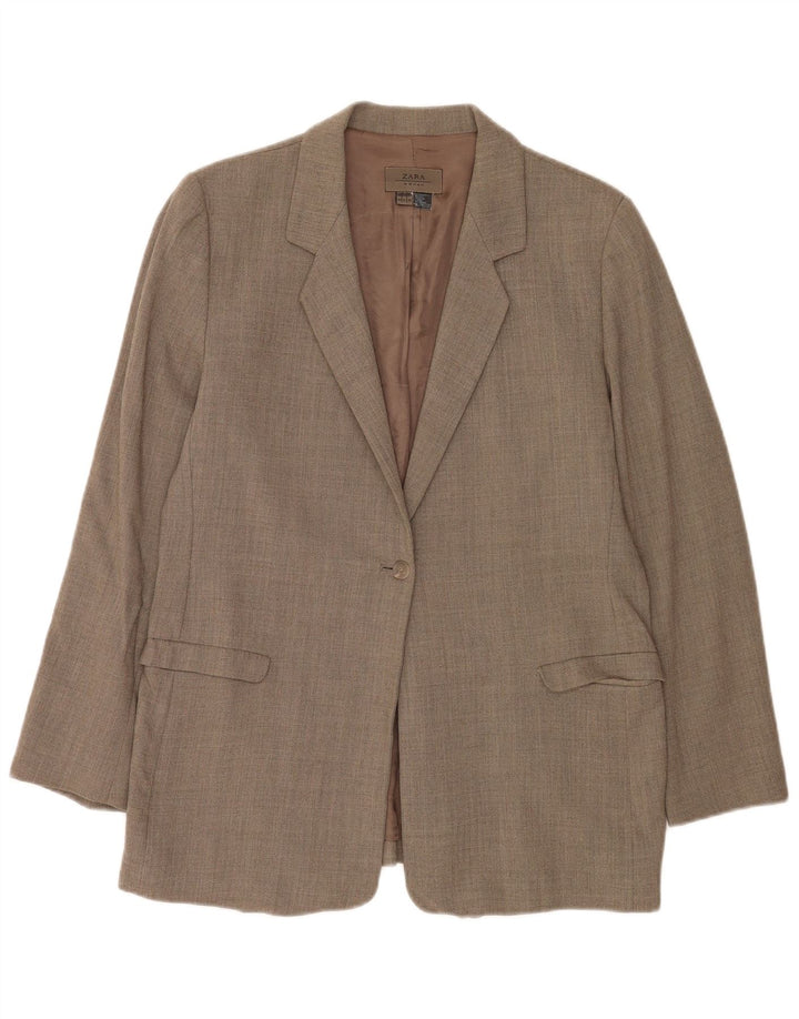 Zara Dame 1-knaps blazerjakke EU 44 XL Brun Uld