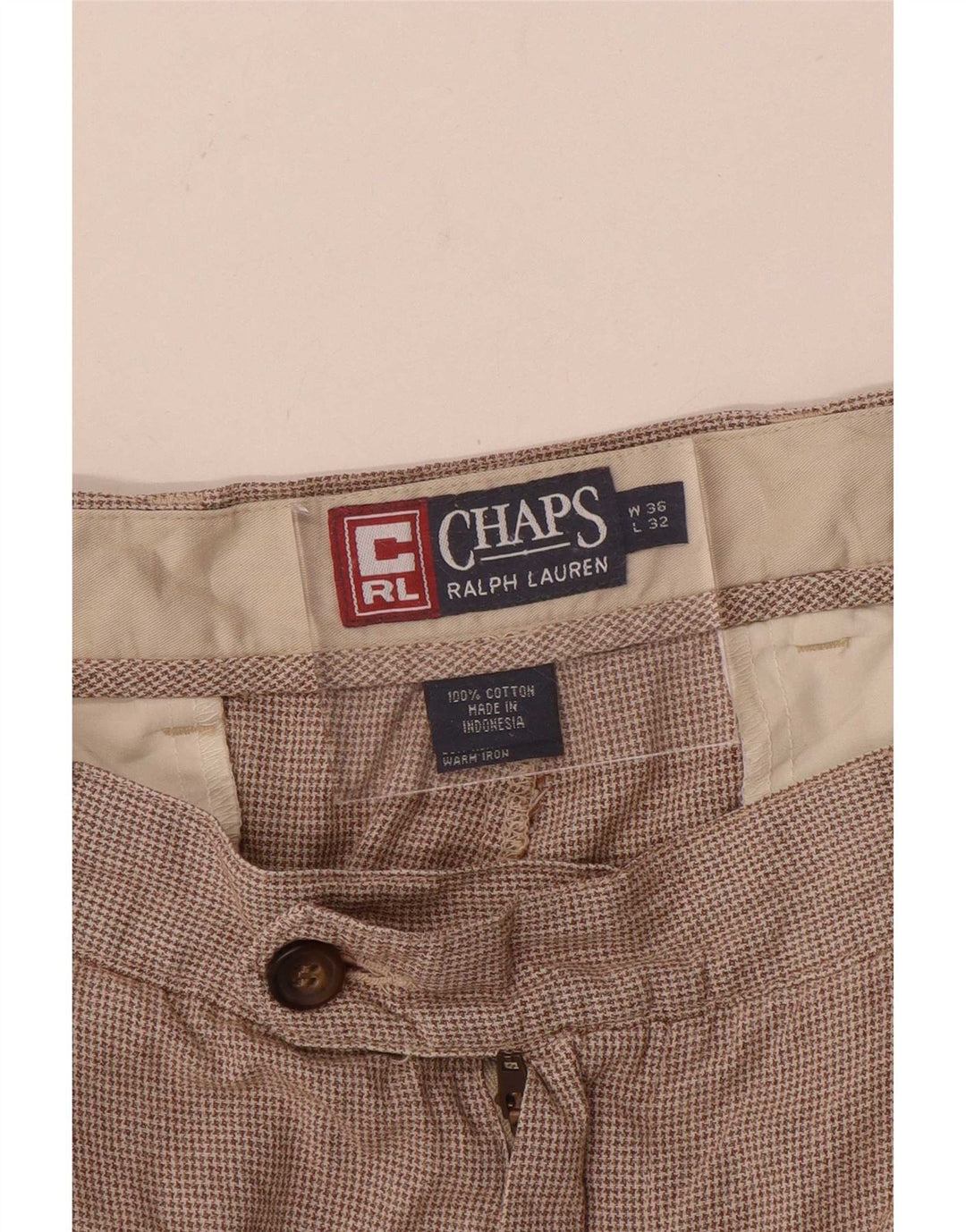 Chaps Ralph Lauren Herre Pegged Suit Bukser W36 L32 Brown Houndstooth
