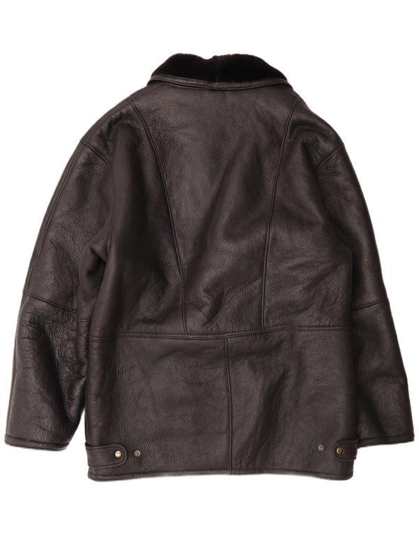 VINTAGE Herre Double Breasted Shearling Jacket IT 58 4XL Sort Shearling