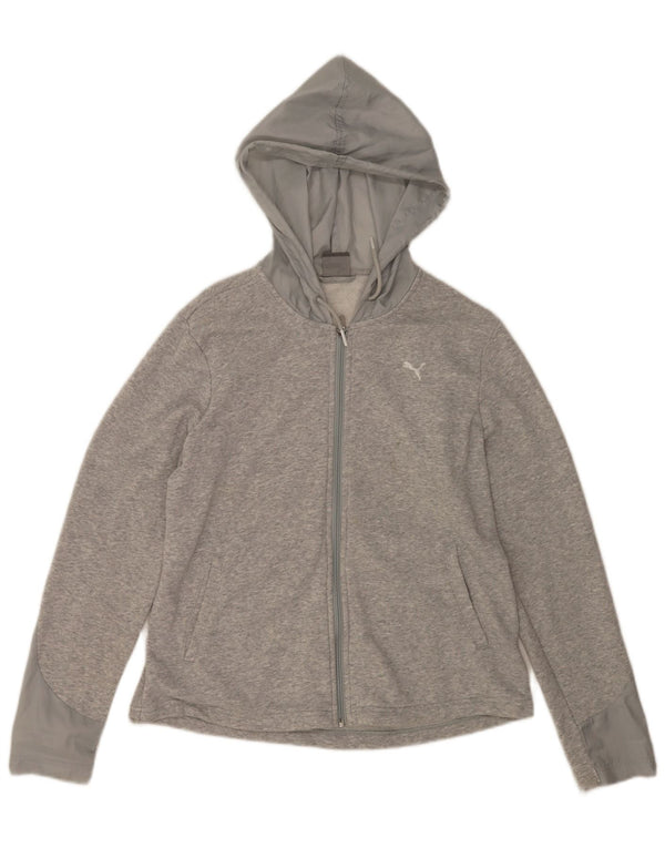 Puma Womens Graphic Zip Hoodie Sweater UK 16 Large Grey Flecked