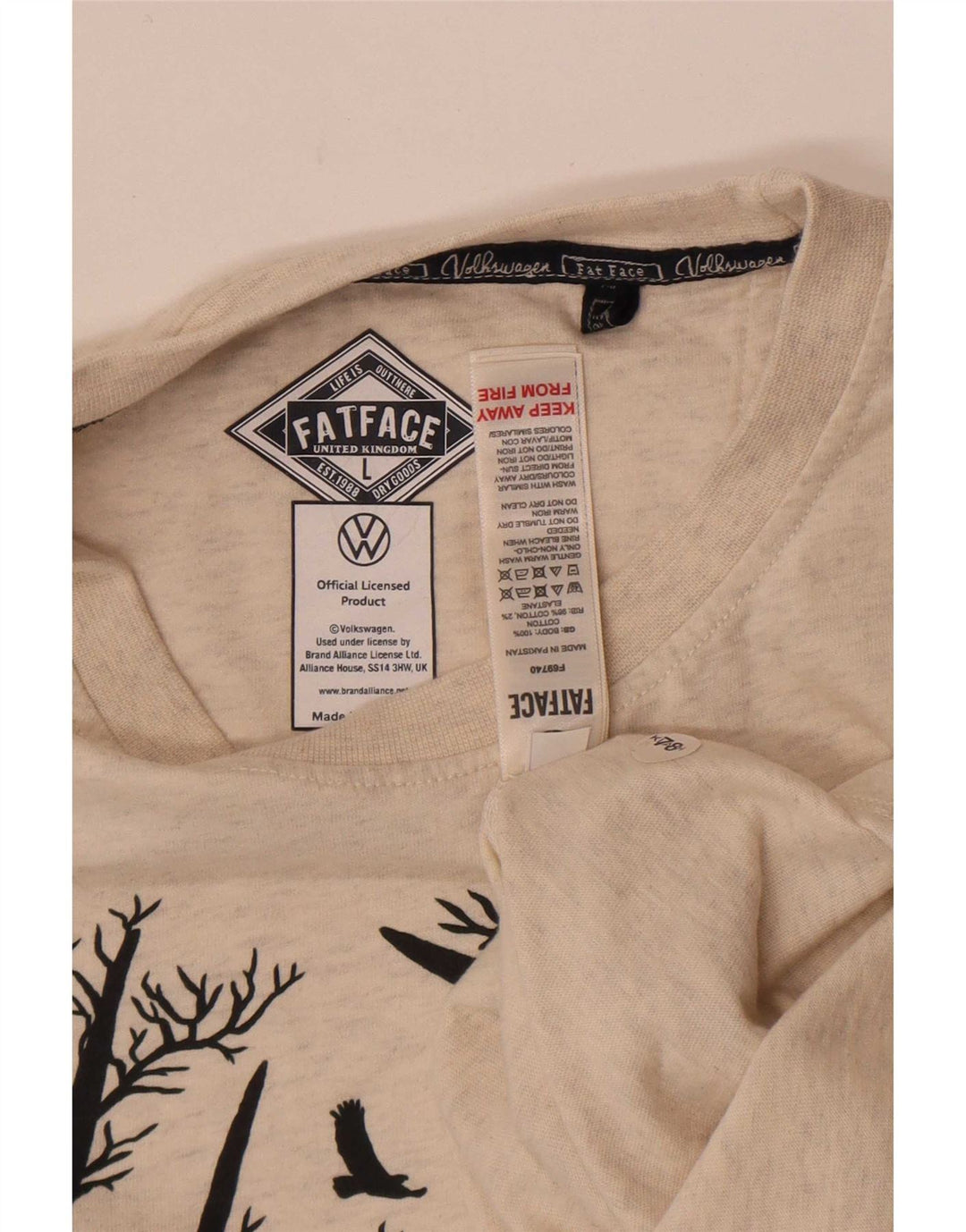 Fat Face Herre grafisk T-shirt Top Stor Off White Flecked Bomuld