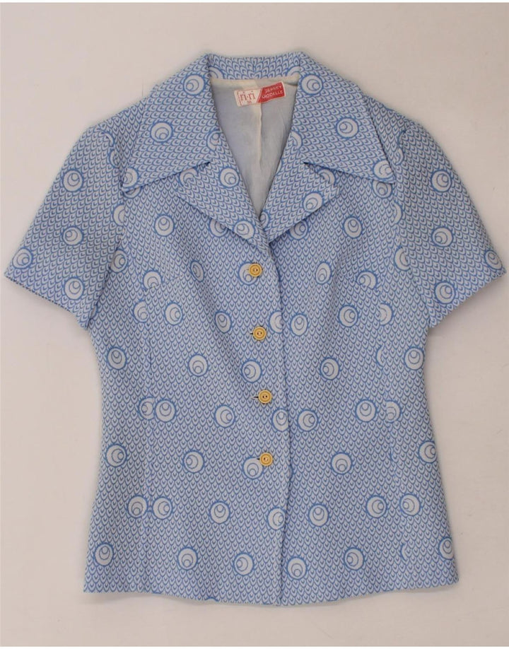 VINTAGE Womens Short Sleeve 4 Button Blazer Jacket IT 38 XS Blue Geometric Vintage Vintage and Second-Hand Vintage from Messina Hembry 