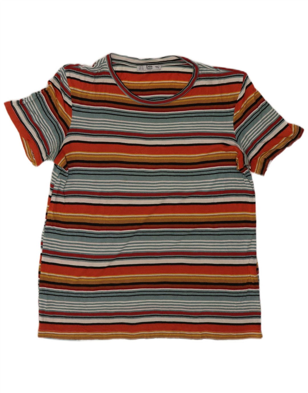 Zara Dame T-Shirt Top UK 12 Medium Flerfarvet Stribet Viscose
