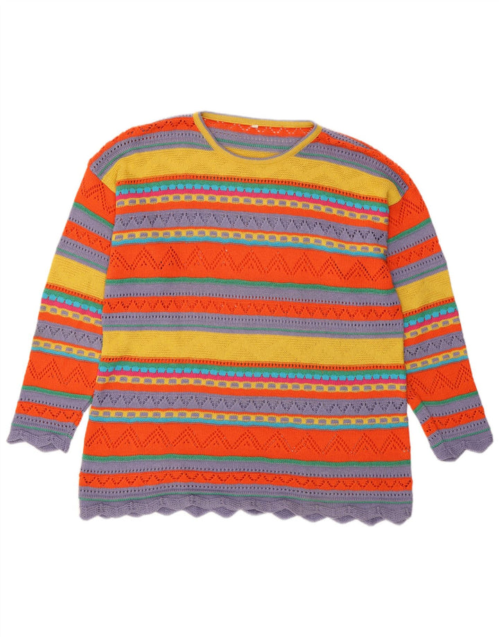 VINTAGE Dame sweater med rund hals DK 16 Stor flerfarvet stribet