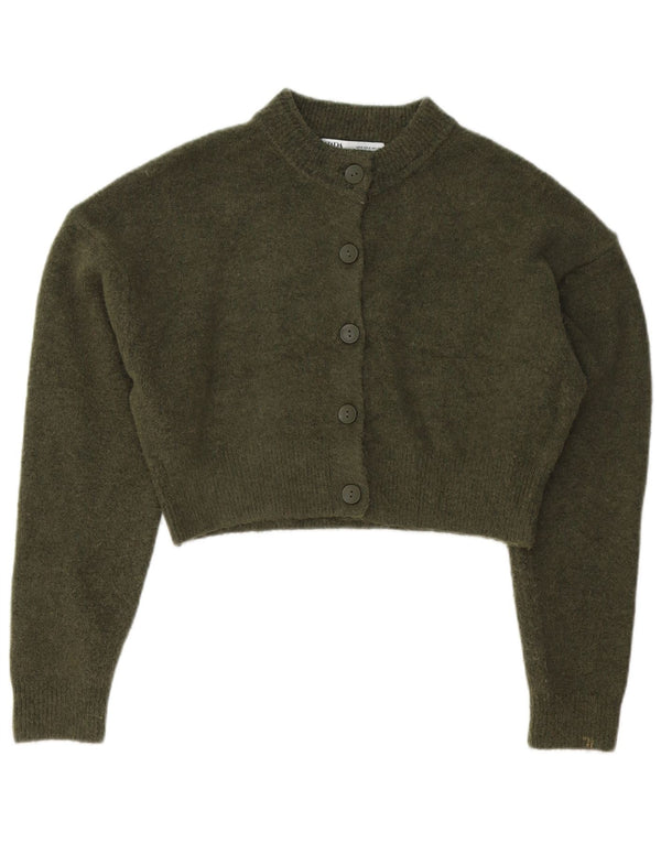 Zara Womens Crop Cardigan Sweater UK 10 Small Green Acryl