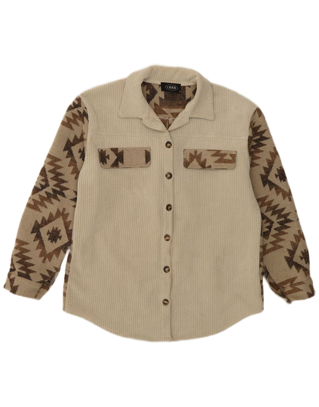 CIDER Dame Overshirt Skjorte UK 14 Medium Beige Geometrisk Polyester Aztec