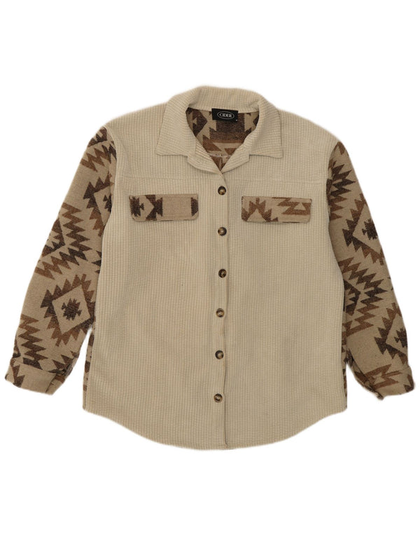 CIDER Dame Overshirt Skjorte UK 14 Medium Beige Geometrisk Polyester Aztec
