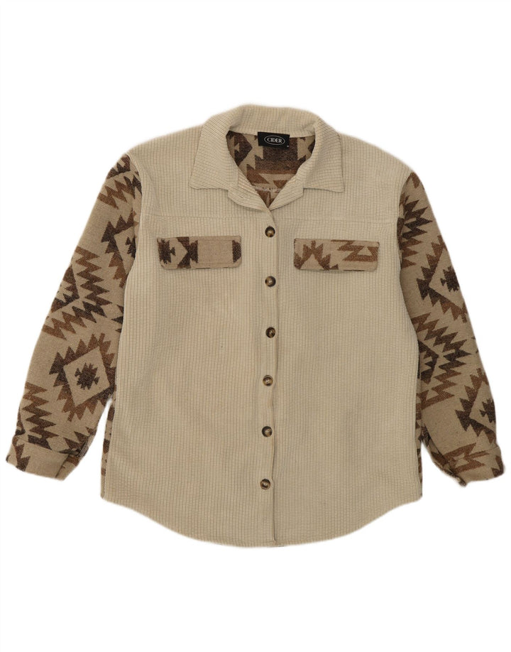 CIDER Dame Overshirt Skjorte UK 14 Medium Beige Geometrisk Polyester Aztec
