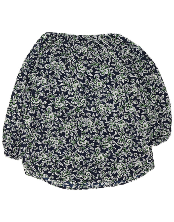 CHAPS Dame Oversized 3/4 ærmet bluse Top UK 10 Small Navy Blue Floral