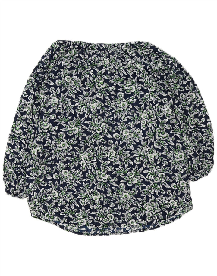 CHAPS Dame Oversized 3/4 ærmet bluse Top UK 10 Small Navy Blue Floral