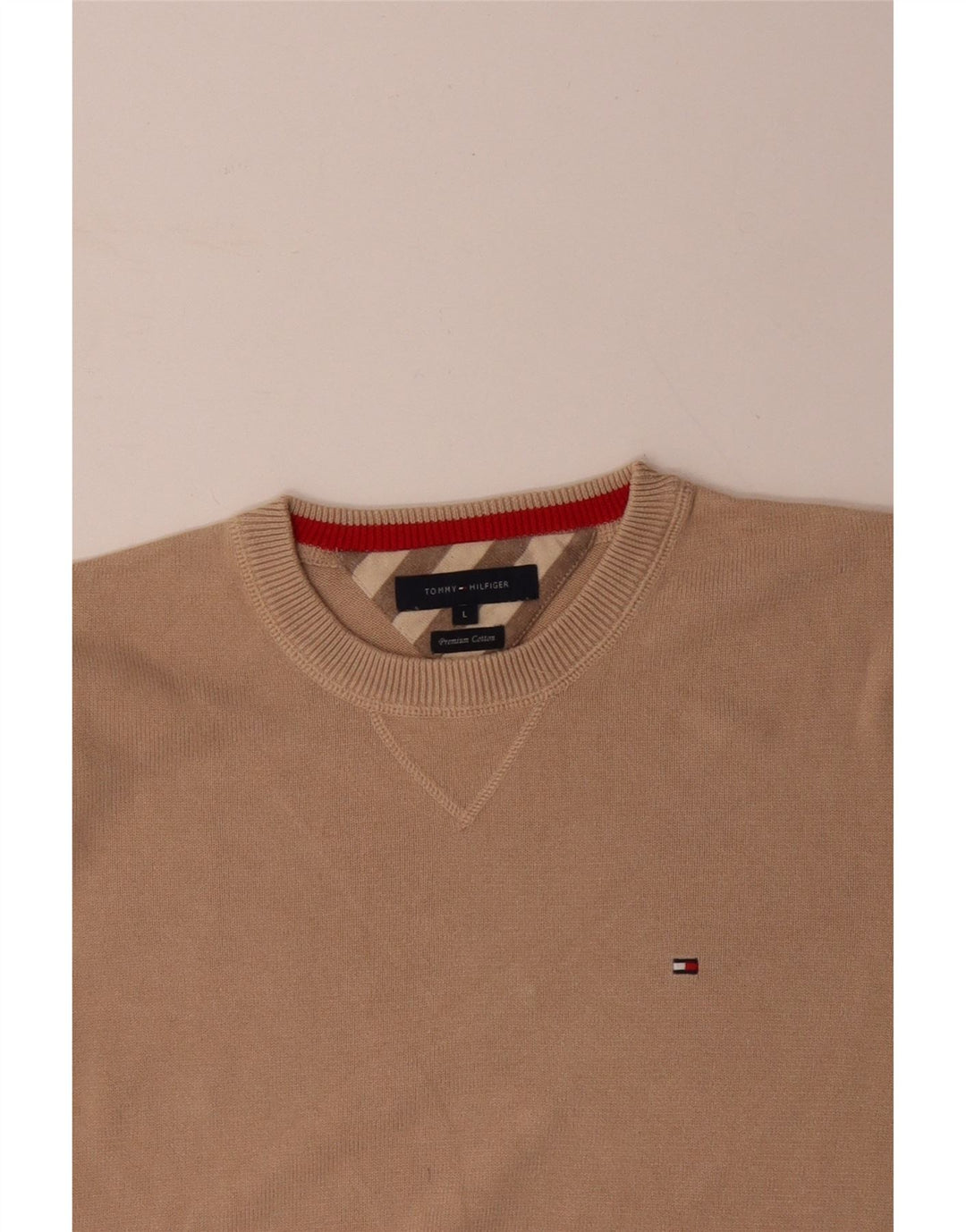 TOMMY HILFIGER Herre sweater med rund hals, stor beige bomuld