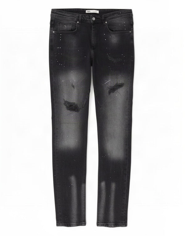 Zara Herre Acid Wash Skinny Jeans EU 44 Large W34 L32 Grå plettet