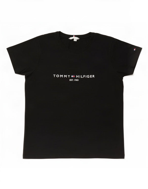 Tommy Hilfiger Dame Grafisk T-Shirt Top UK 20 2XL Sort Bomuld