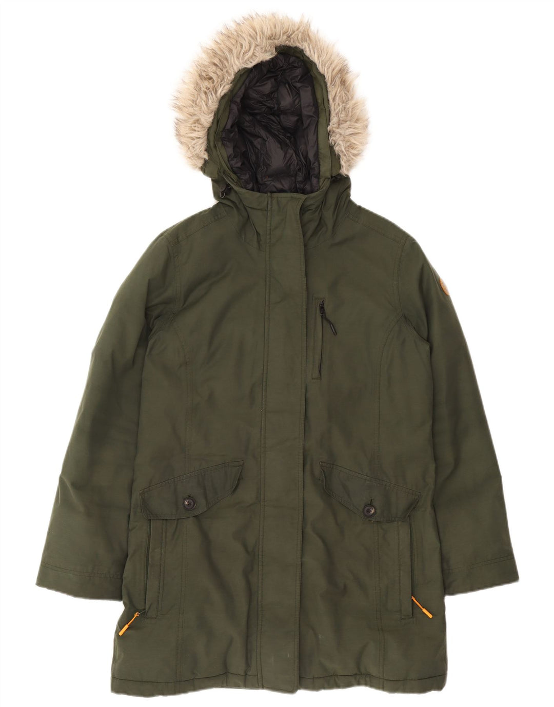 Timberland Dame Hooded Parka Jacket UK 14 Medium Green Polyester