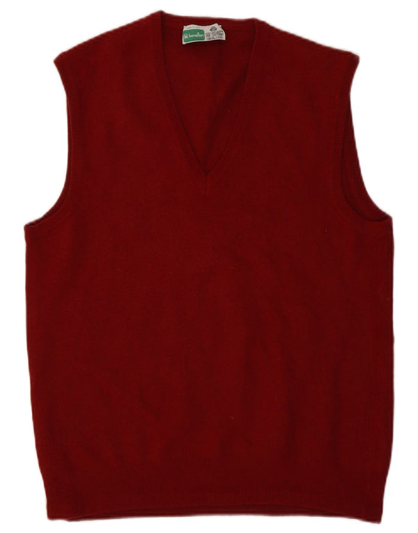 Benetton Herrevest Tank Top IT 52 Large Maroon Virgin Wool