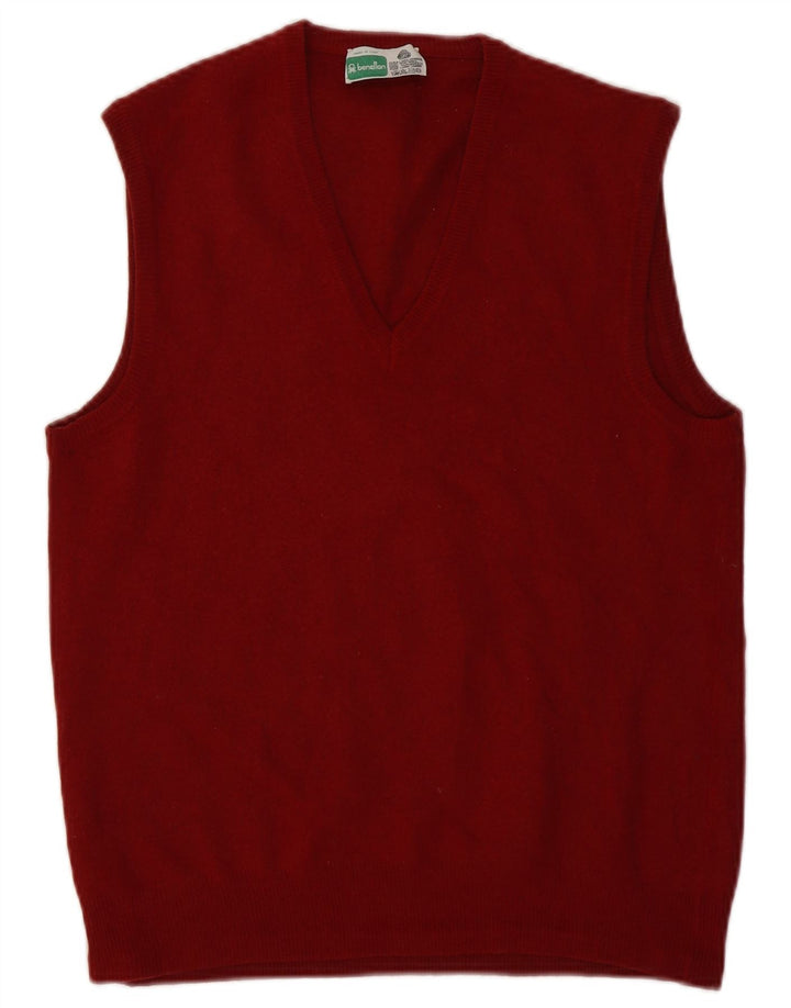 Benetton Herrevest Tank Top IT 52 Large Maroon Virgin Wool