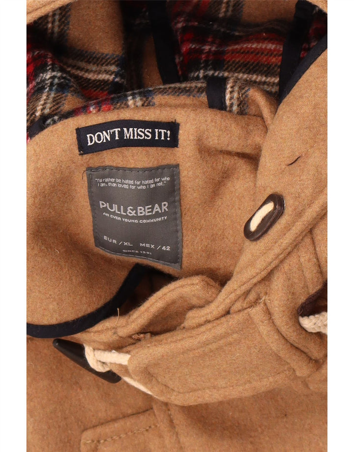 Pull & Bear Herre Hooded Duffle Coat UK 42 XL Beige Polyester