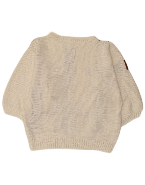 Vintage Womens 3/4 Sleeve Boat Neck Jumper Sweater UK 10 Small White Floral