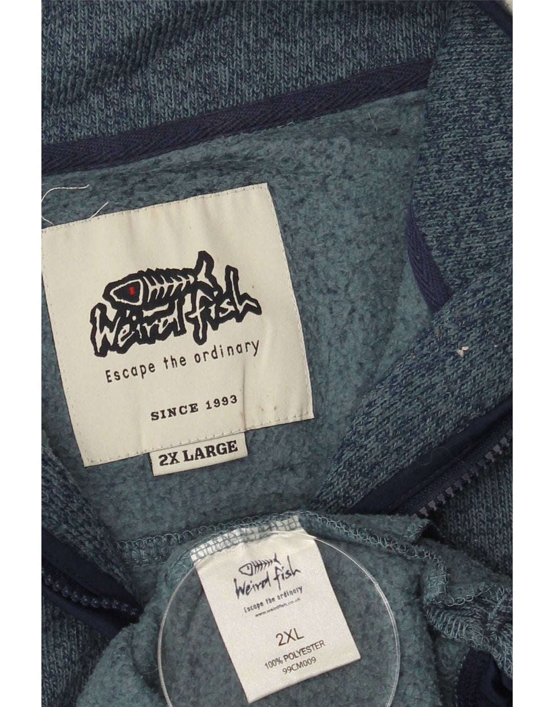 Weird Fish Herre Zip Neck Sweatshirt Jumper 2XL Blå Flecked Polyester