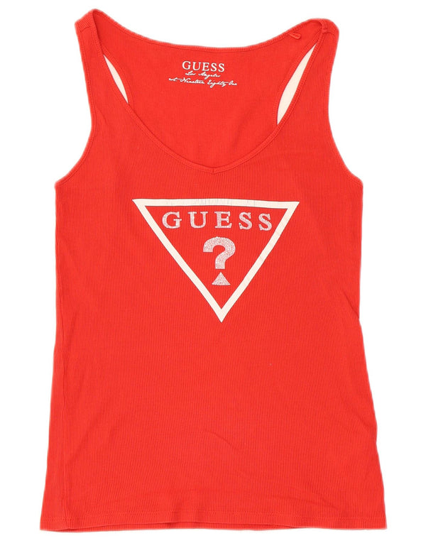 Guess Kvinders Grafisk Vest Top UK 12 Medium Rød Bomuld