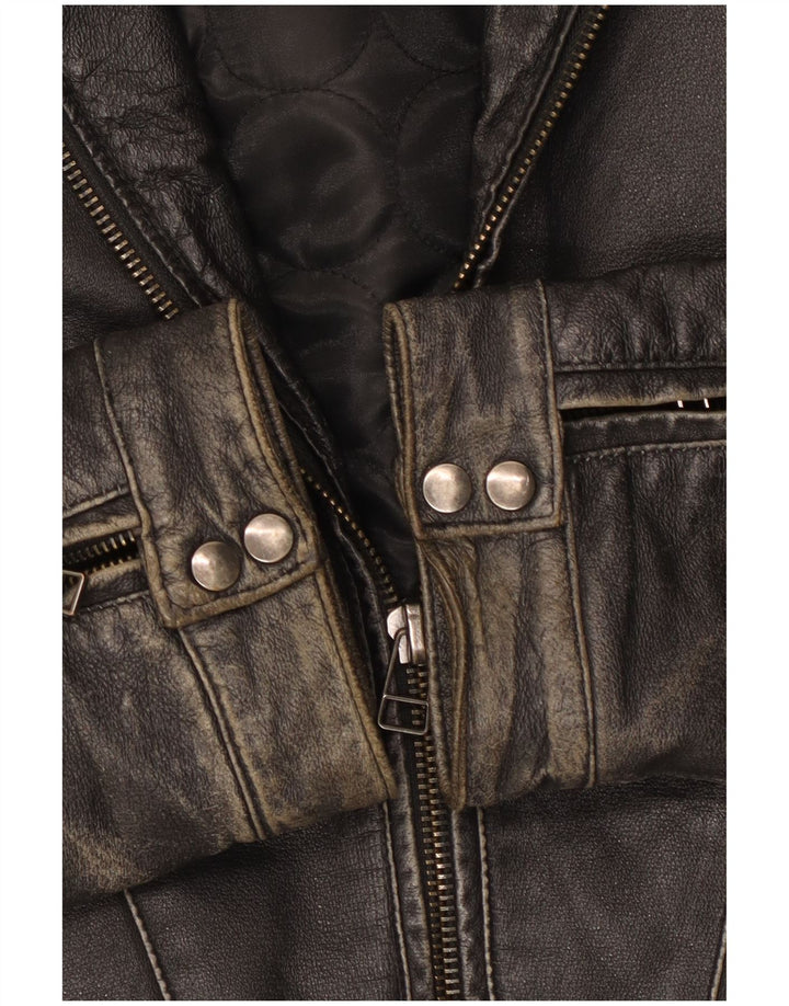 Vintage Herre Biker Læderjakke UK 42 XL Sort Læder