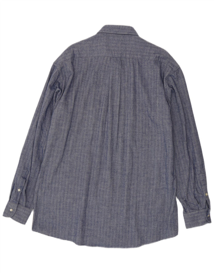 Vintage herreskjorte str. 45 18 2XL marineblå sildebensbomuld