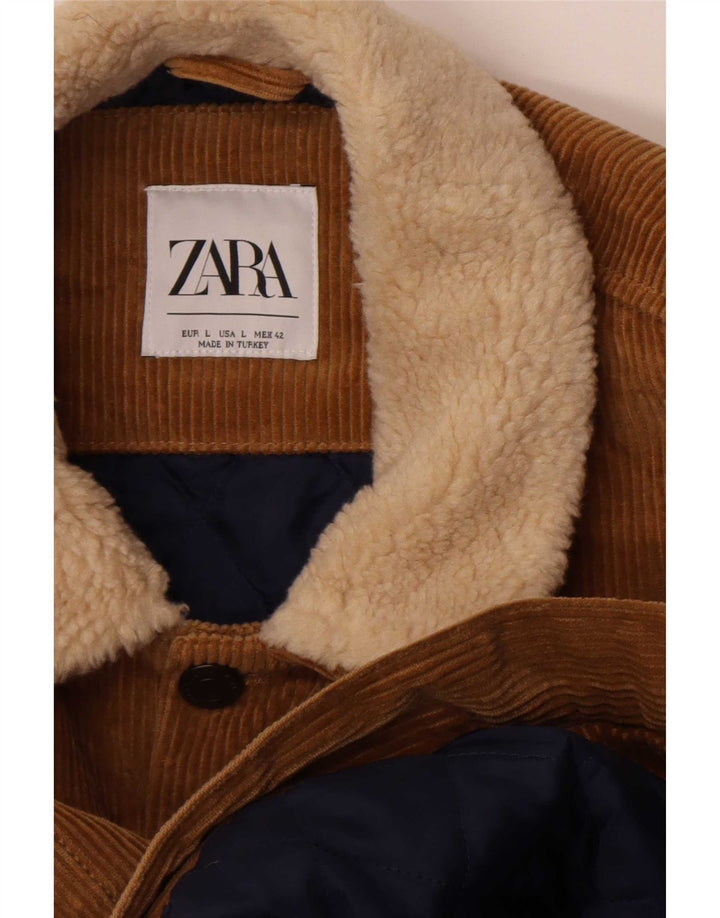 Zara Herre Corduroy Jacket UK 40 Large Brown Colourblock