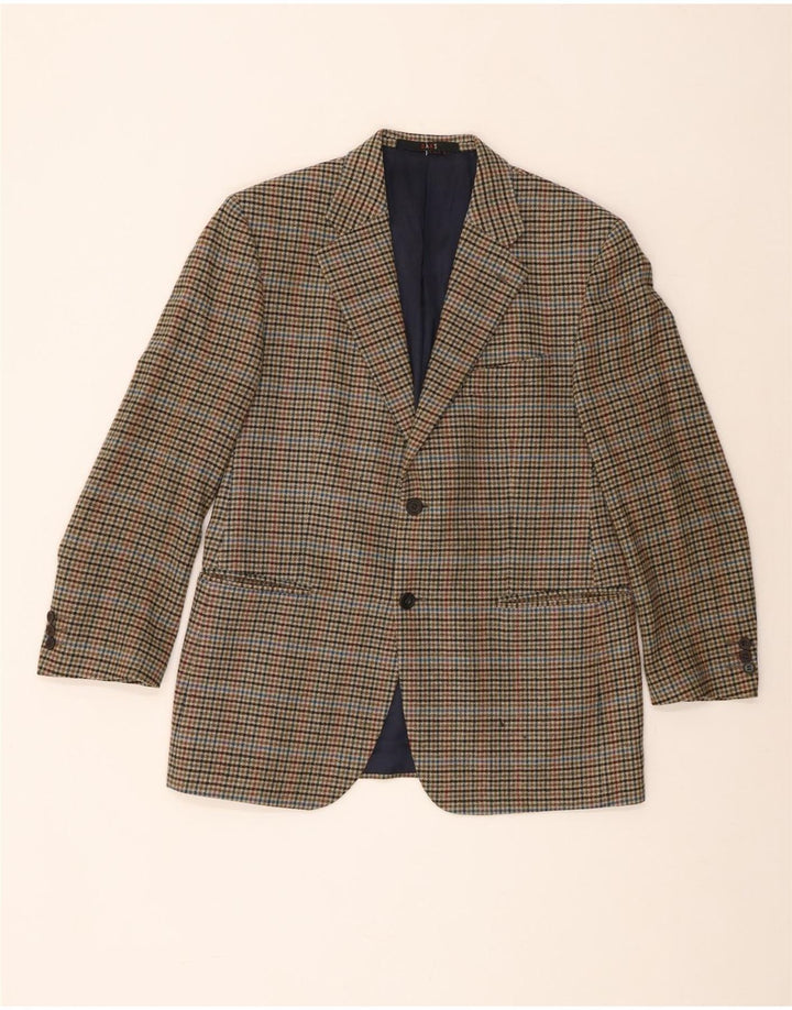 DAKS Herre 2-knaps blazerjakke UK 40 Large Brown Houndstooth Virgin Wool