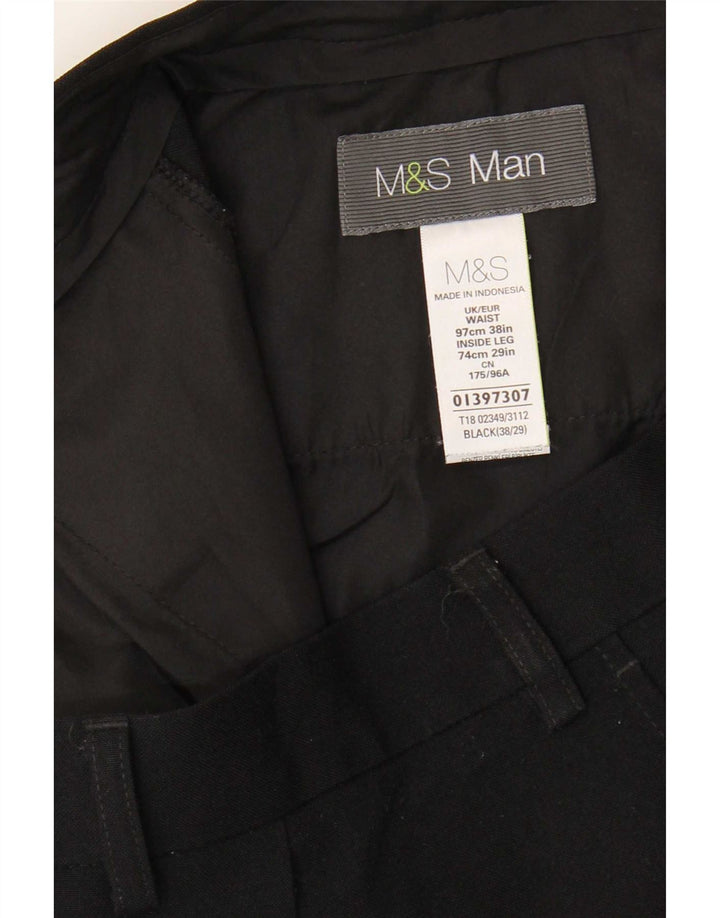 Marks & Spencer Straight Chino-bukser til mænd W38 L29 Sort polyester