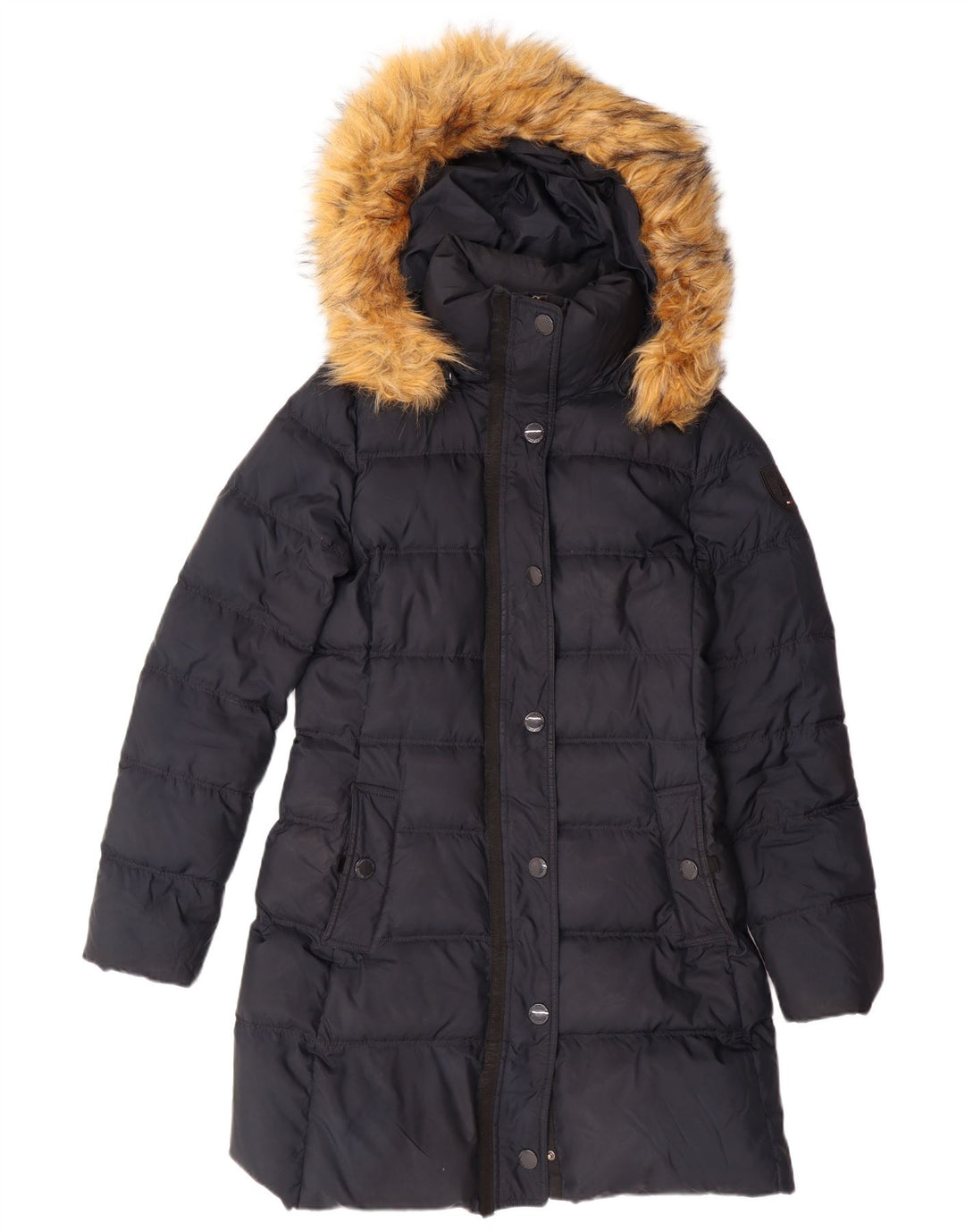 TOMMY HILFIGER Polstret frakke med hætte til kvinder UK 10 Lille marineblå polyester