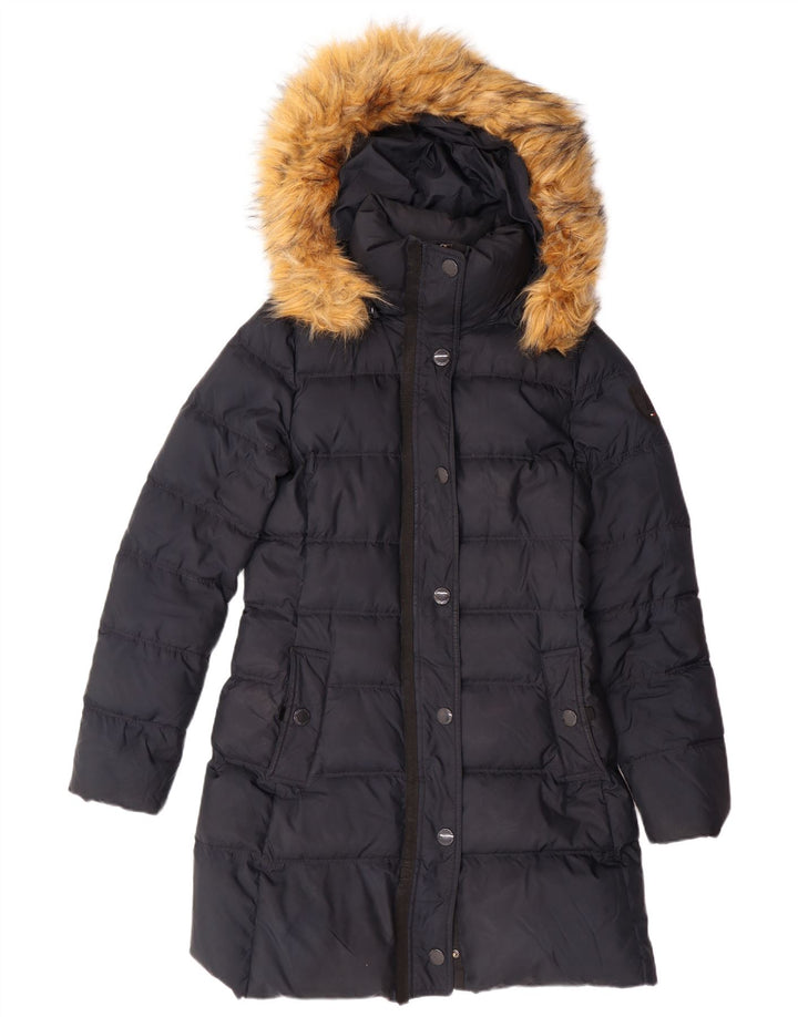 TOMMY HILFIGER Polstret frakke med hætte til kvinder UK 10 Lille marineblå polyester