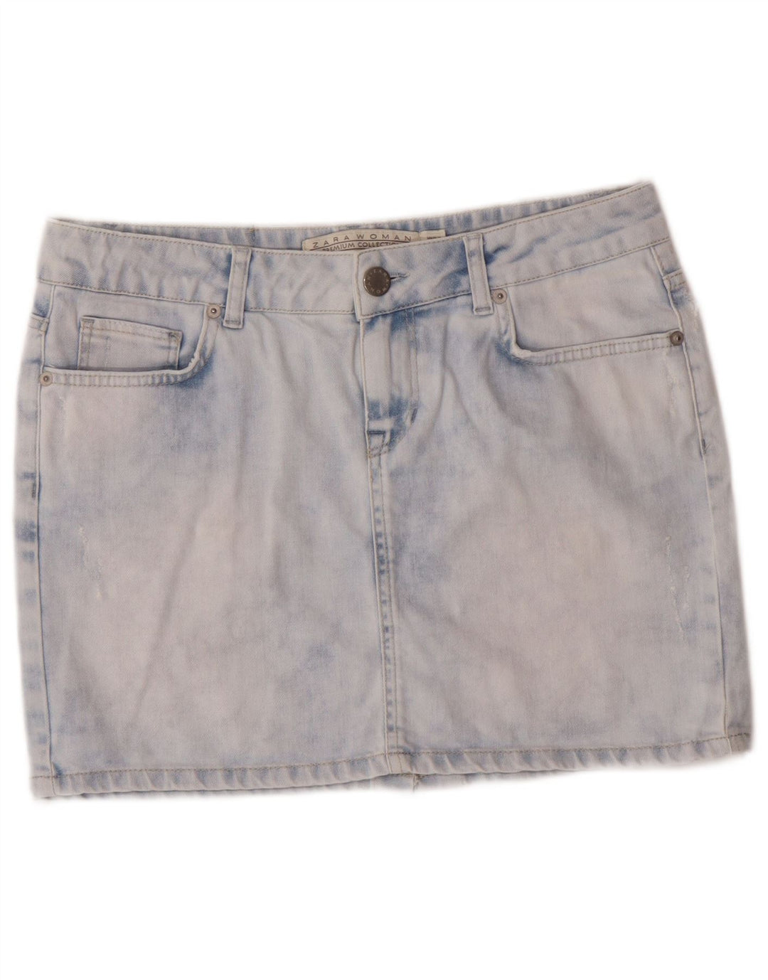 Zara Dame Acid Wash Denim Nederdel EU 40 Medium W30 Blue Cotton Classic