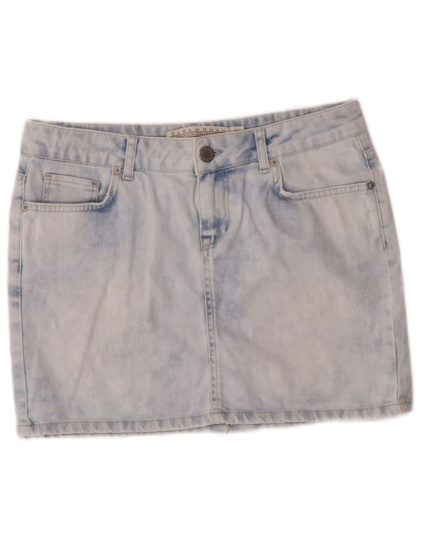Zara Dame Acid Wash Denim Nederdel EU 40 Medium W30 Blue Cotton Classic