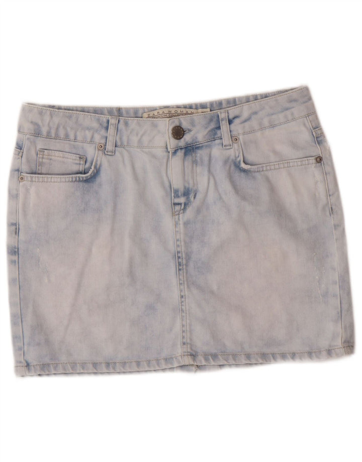 Zara Dame Acid Wash Denim Nederdel EU 40 Medium W30 Blue Cotton Classic