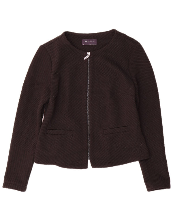 Marks & Spencer Womens Full Zip Blazer Jacket UK 10 Small Black Striped