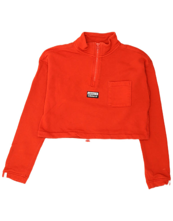 Adidas Womens Crop Zip Neck Sweatshirt Jumper UK 8 Small Red Bomuld